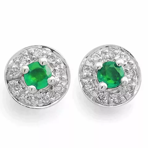 runde smaragd diamantøreringe i 14 karat hvidguld med diamant og smaragd 