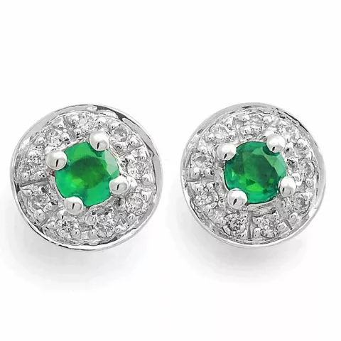 runde smaragd diamantøreringe i 14 karat hvidguld med diamant og smaragd