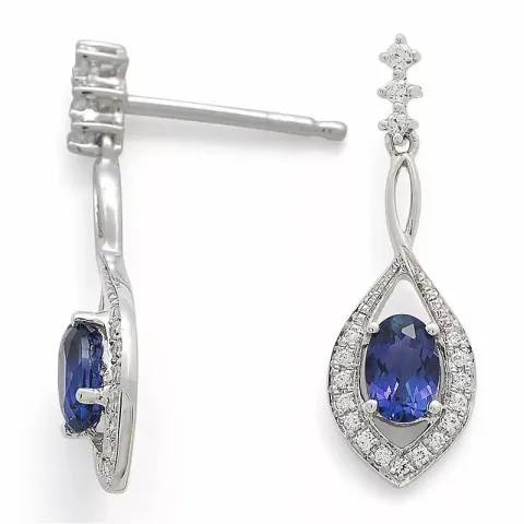 ovale blå safir brillantøreringe i 14 karat hvidguld med diamant og safir