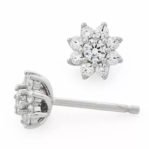 blomster diamantøreringe i 14 karat hvidguld med diamant