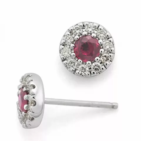 runde rubin diamantøreringe i 14 karat hvidguld med rubin og diamant 