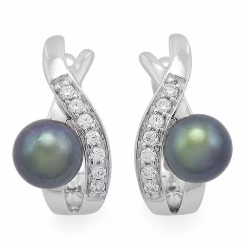 Perle creoler i 14 karat hvidguld med diamanter 