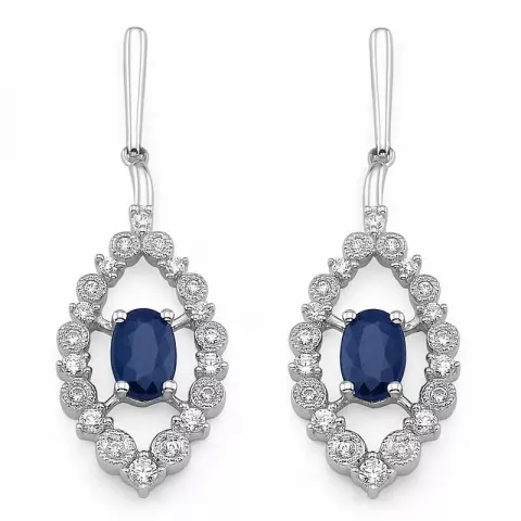 ovale blå safir brillantøreringe i 14 karat hvidguld med diamant og safir 