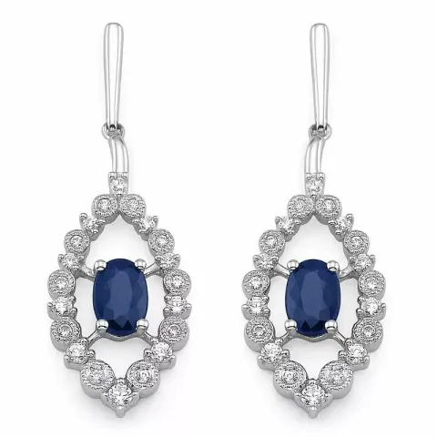 ovale blå safir brillantøreringe i 14 karat hvidguld med diamant og safir