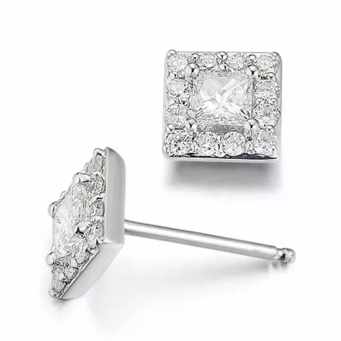firkantet diamant hvidguld ørestikker i 14 karat hvidguld med diamant og diamant 