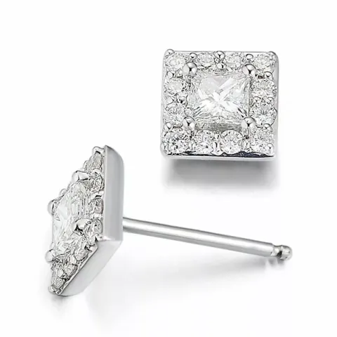 firkantet diamant hvidguld ørestikker i 14 karat hvidguld med diamant og diamant