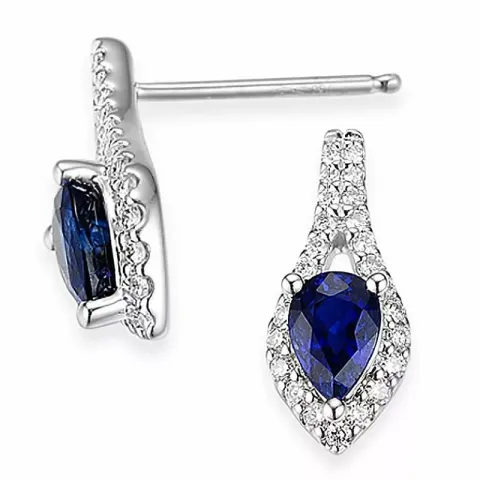 dråbe safir diamantøreringe i 14 karat hvidguld med diamant og safir