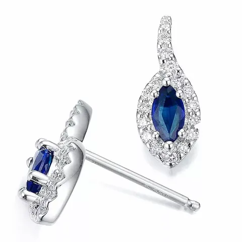 blå safir diamantøreringe i 14 karat hvidguld med diamant og safir