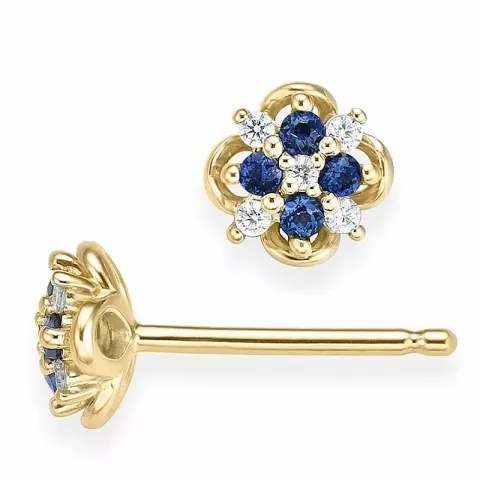 små blomster safir diamantøreringe i 14 karat guld med diamant og safir