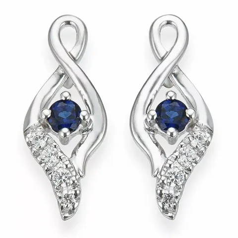 safir diamantøreringe i 14 karat hvidguld med diamant og safir