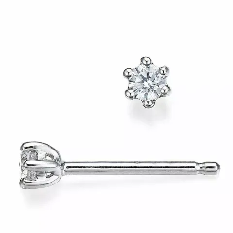 2 x 0,07 ct diamant solitaireørestikker i 14 karat hvidguld med diamant