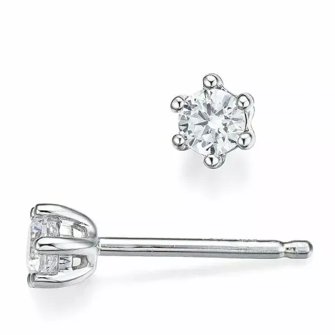 2 x 0,16 ct diamant solitaireørestikker i 14 karat hvidguld med diamant