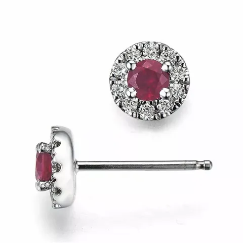 runde røde rubin ørestikker i 14 karat hvidguld med diamant og rubin