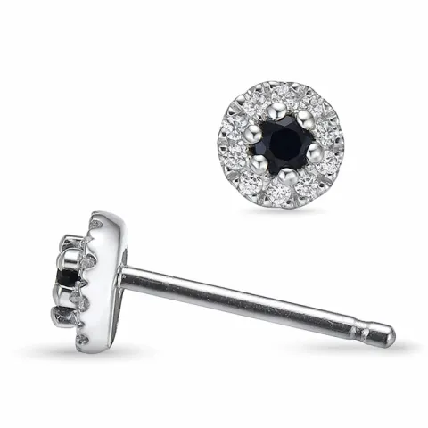 runde blå safir ørestikker i 14 karat hvidguld med diamant og safir