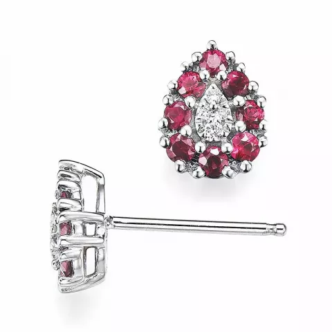 Dråbe rubin diamantøreringe i 14 karat hvidguld med diamanter og rubiner 