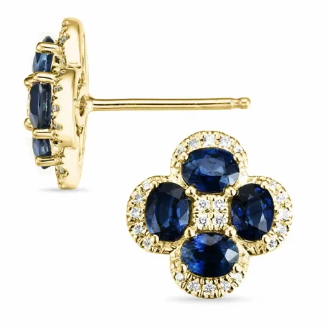 Blomster safir diamantøreringe i 14 karat hvidguld med diamanter og safirer