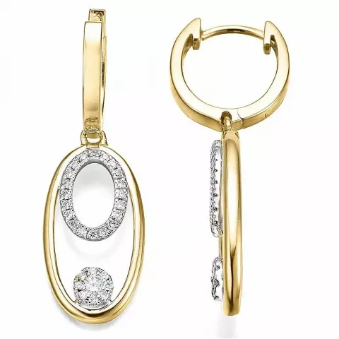 Ovale diamant øreringe i 14 karat guld og hvidguld med diamanter 