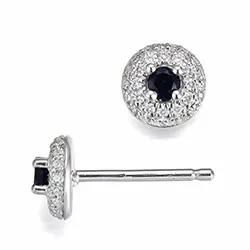 runde safir brillantøreringe i 14 karat hvidguld med safir og diamant