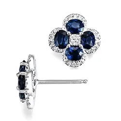 Blomster safir diamantøreringe i 14 karat hvidguld med diamanter og safirer