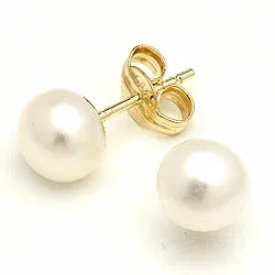 Ellipseformet perleørestikker i 14 karat guld