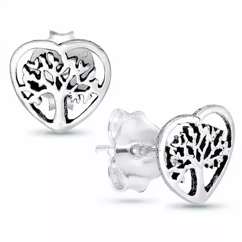 Hjerte livets træ øreringe i sølv
