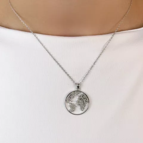 rundt world halskæde i sølv med vedhæng i sølv