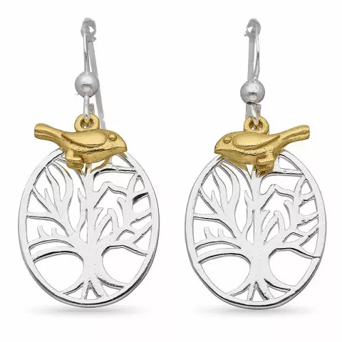 Ovale livets træ øreringe i sølv med forgyldt sølv