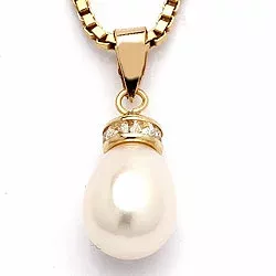 Dråbe hvid perle vedhæng i 9 karat guld