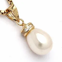 Dråbe hvid perle vedhæng i 9 karat guld