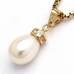 Dråbe hvid perle vedhæng i 9 karat guld