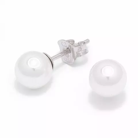 7 mm runde hvide perle ørestikker i sølv