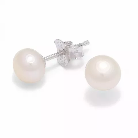 6-6,5 mm hvide perle ørestikker i sølv