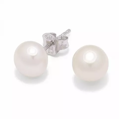 7-7,5 mm hvide perle ørestikker i sølv