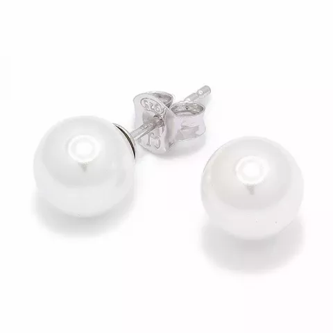 8 mm runde hvide perle ørestikker i sølv