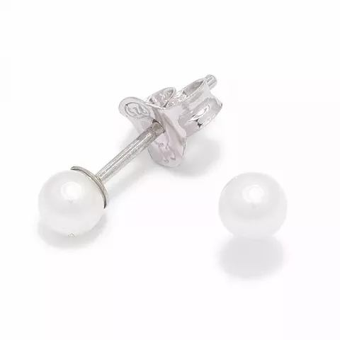 3,5-4 mm runde hvide perle ørestikker i sølv