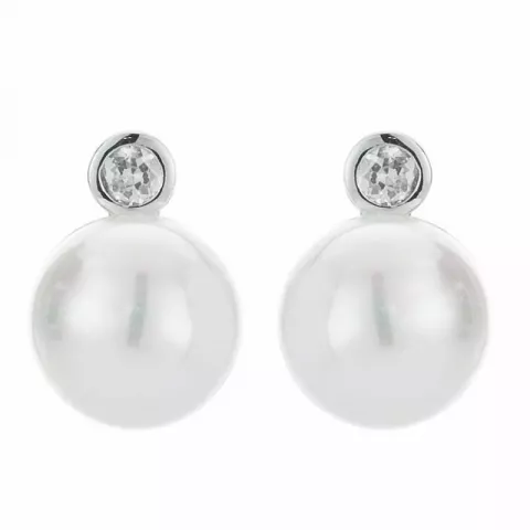 Blanke perle ørestikker i sølv