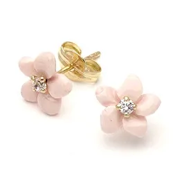 Blomster ørestikker i 9 karat guld med zirkoner og perlemor