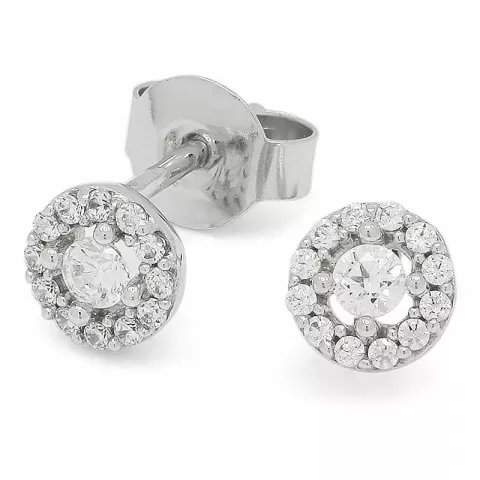 Små runde zirkon ørestikker i 9 karat hvidguld med zirkon