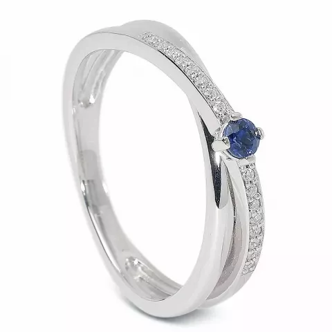 ægte blå safir ring i 9 karat hvidguld
