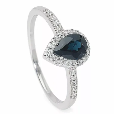 Elegant dråbe safir ring i 9 karat hvidguld