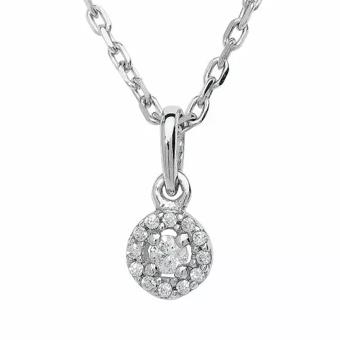 Lille rundt zirkon vedhæng i 9 karat hvidguld