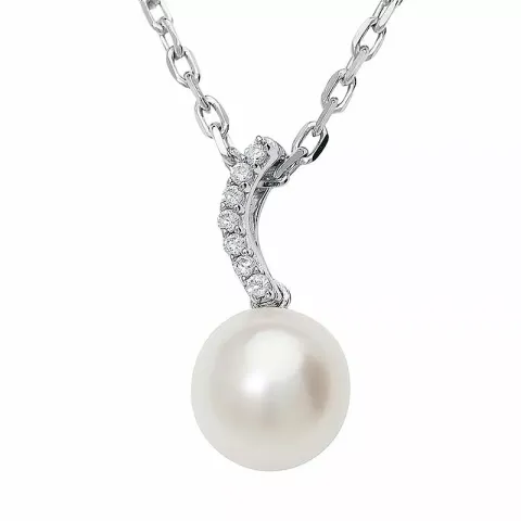 perle vedhæng i 9 karat hvidguld