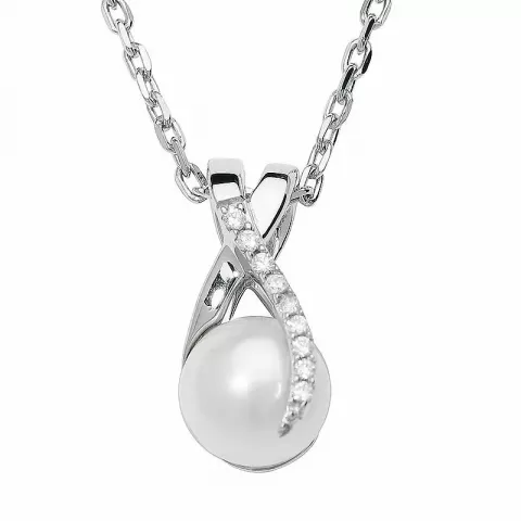 Elegant perle vedhæng i 9 karat hvidguld