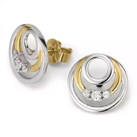 Cirkel ørestikker i 9 karat guld og hvidguld med zirkon