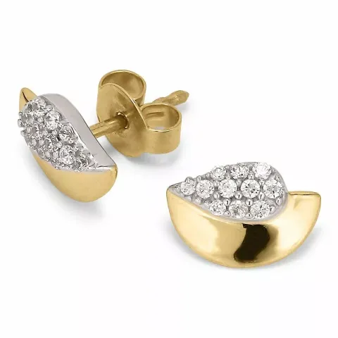 Enkle ørestikker i 9 karat guld og hvidguld med zirkon