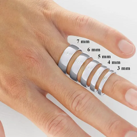 5 og 4 mm vielsesringe i 9 karat hvidguld 0,03 ct - sæt