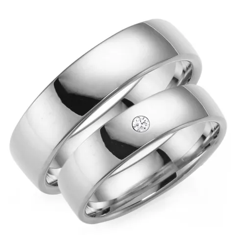 5 og 6 mm vielsesringe i 14 karat hvidguld 0,03 ct - sæt