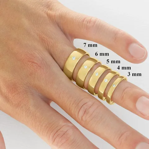 6 og 5 mm vielsesringe i 9 karat guld 0,03 ct - sæt