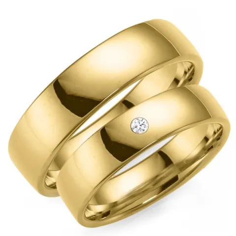 6 mm vielsesringe i 14 karat guld 0,03 ct - sæt