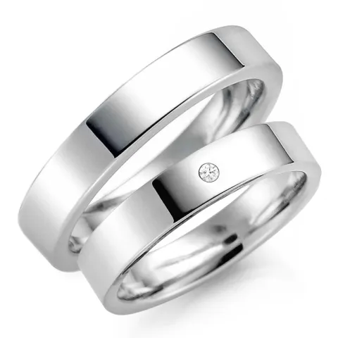 5 mm vielsesringe i 9 karat hvidguld 0,03 ct - sæt